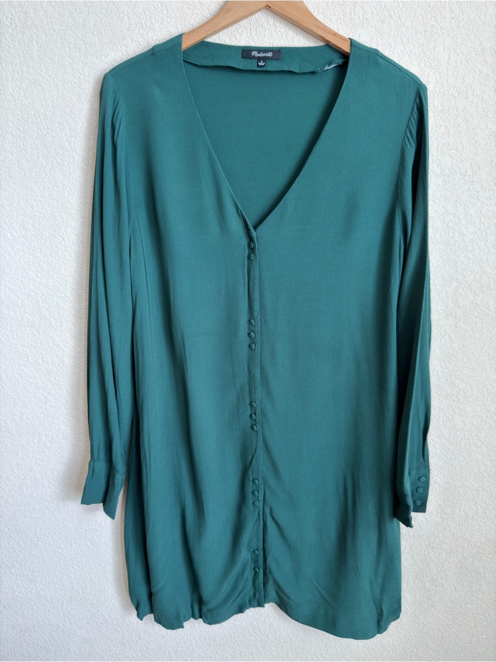 Madewell Novel Button Front Mini Dress Large Green V Neck Viscose Boho Aesthetic - Picture 2 of 13